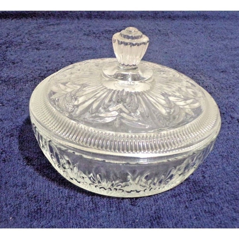 Vintage Avon Clear Pattern Glass Covered Round Candy Dish Old Bowl Lid with Knob